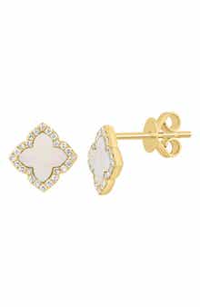 EFFY Diamond Halo Mother-of-Pearl Clover Stud Earrings