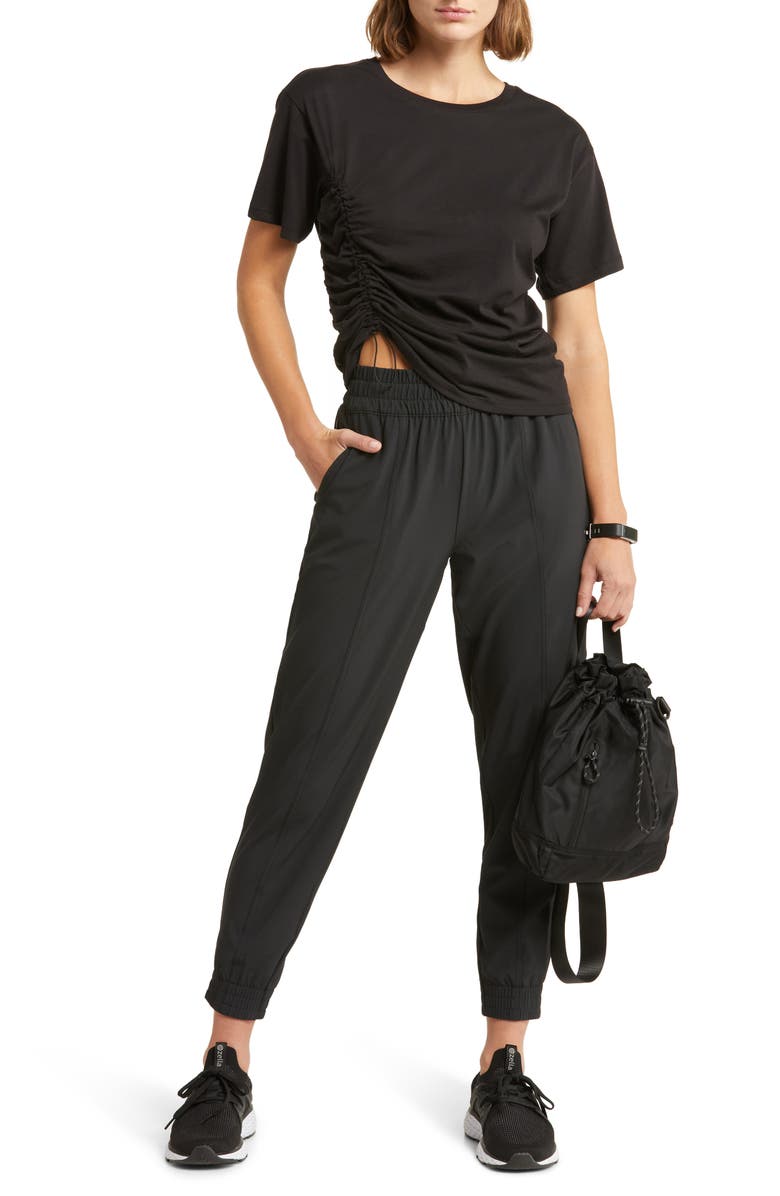 Zella Adjustable Ruched Pima Cotton T-Shirt, Alternate, color, 