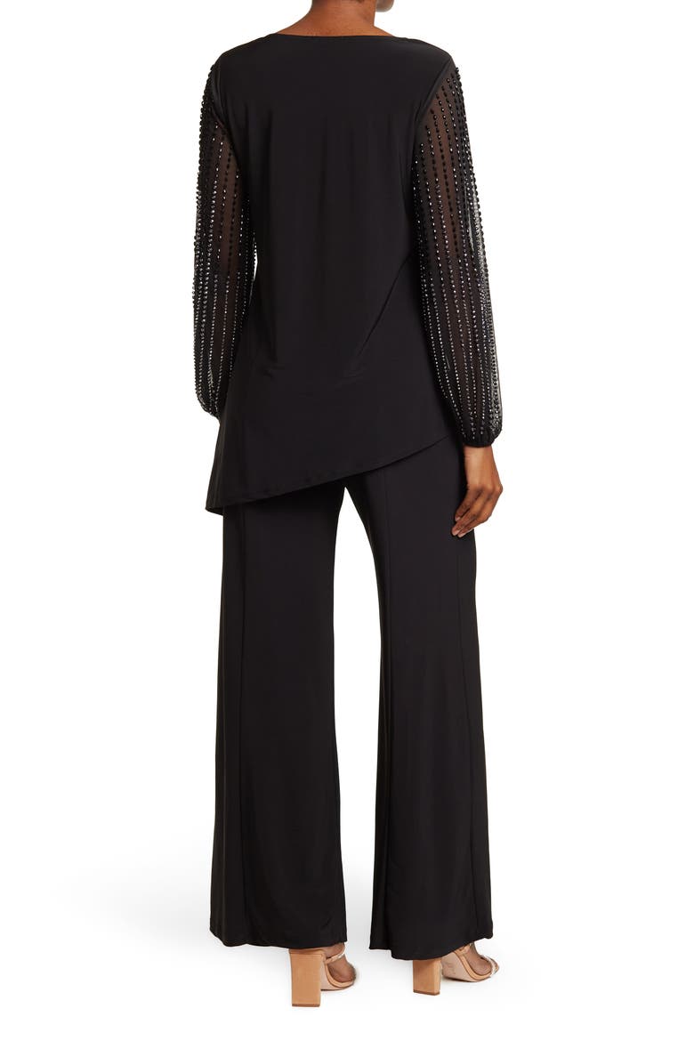 Beaded Sleeve 2-Piece Pant Set, Alternate, color, BLACK
