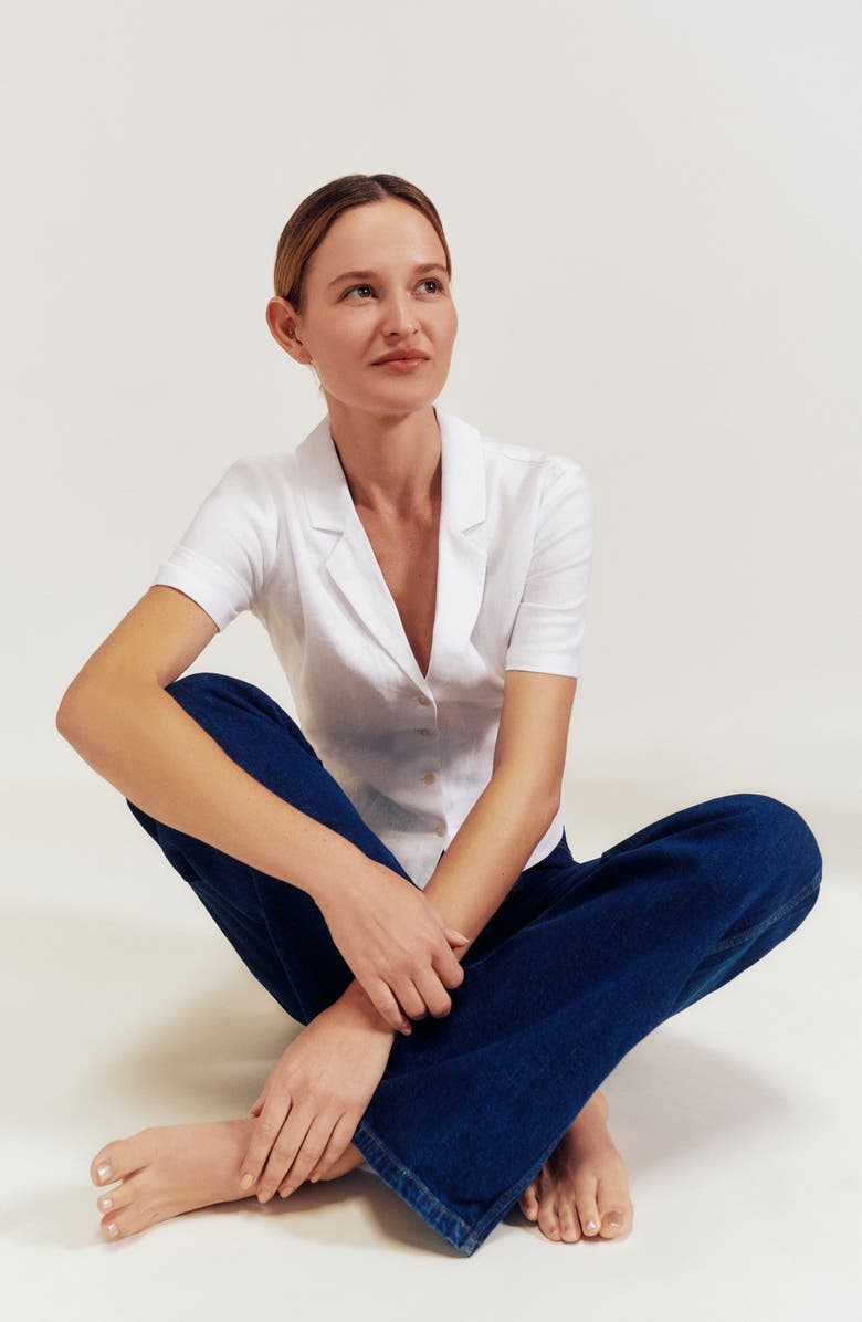 Reformation Short Sleeve Linen Button-Up Shirt, Alternate, color, 