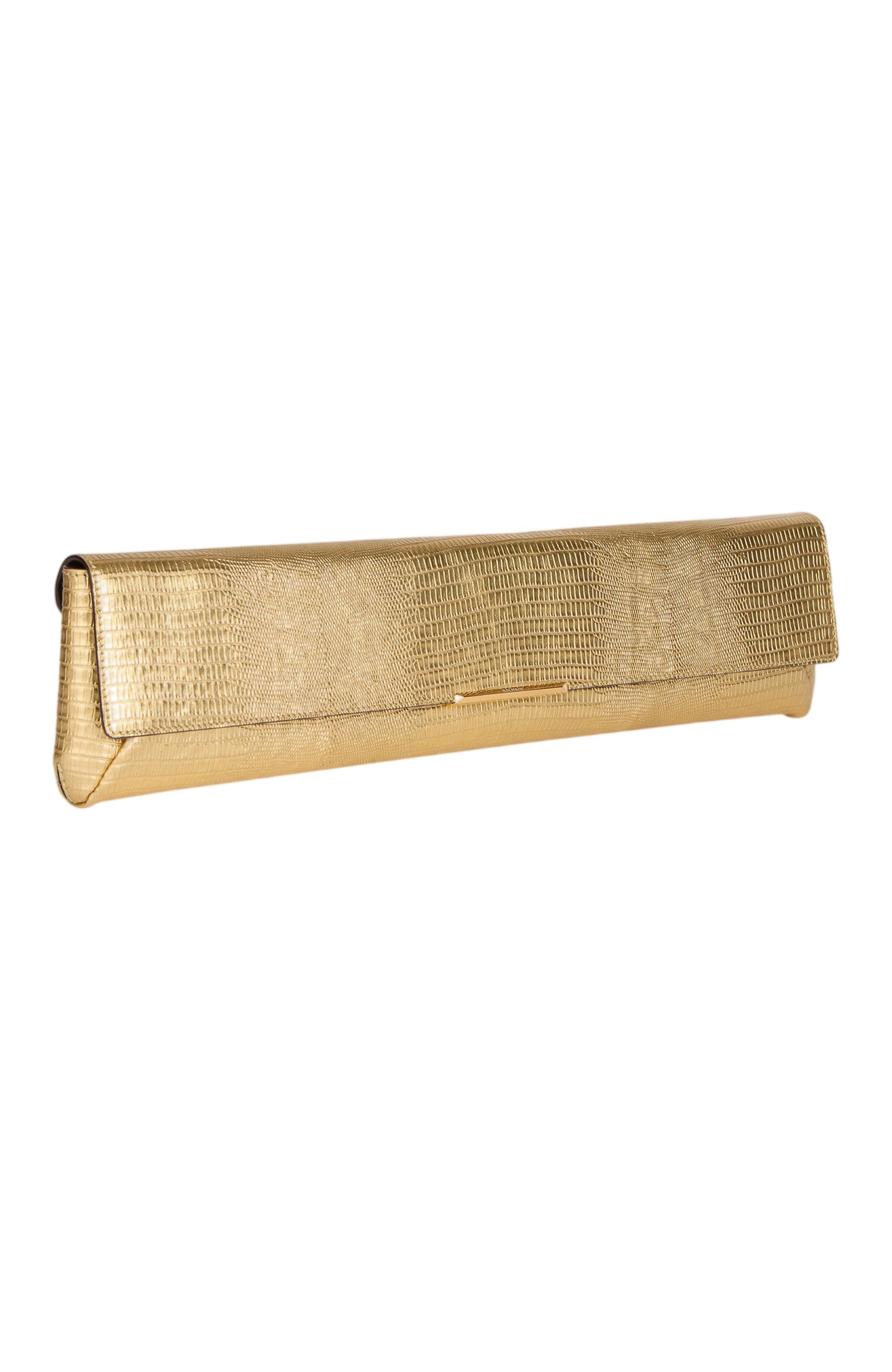 Long Clutch Bag in Metallic Textured Leather, Alternate, color, Gold