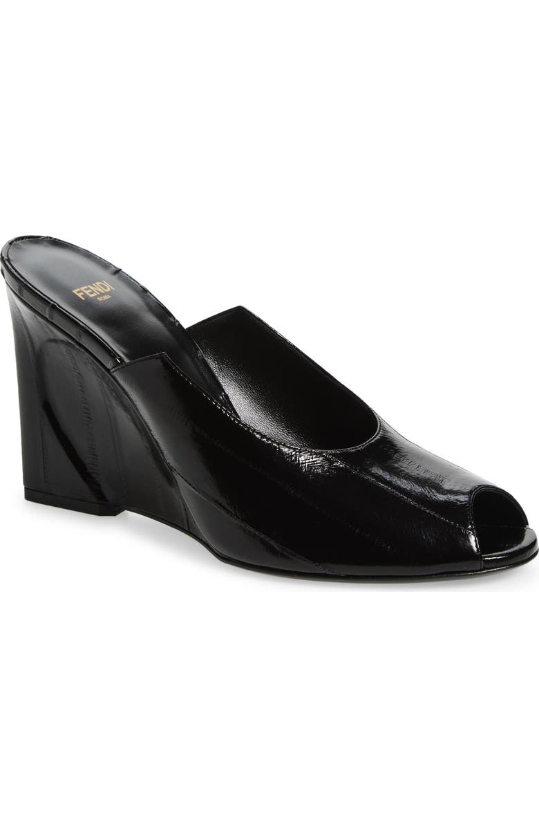 Fendi Show Genuine Eel Wedge Mule, Main, color, Nero
