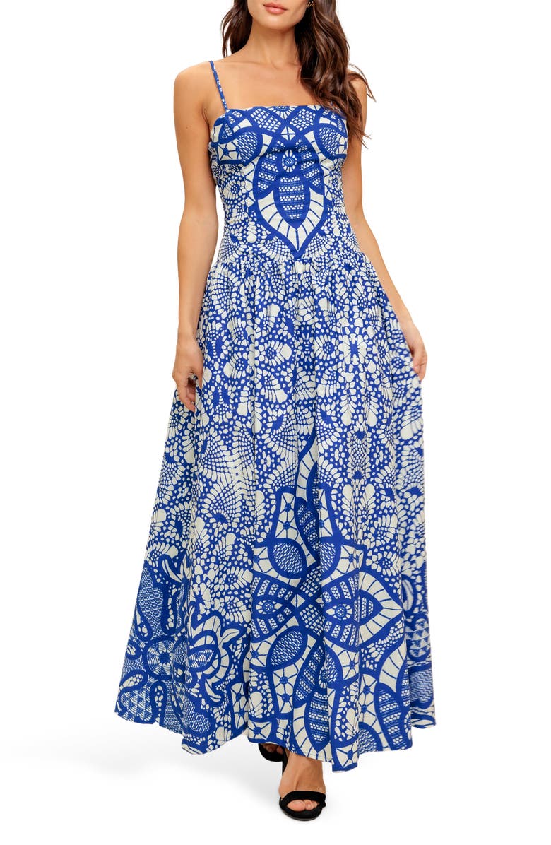 FLYING TOMATO Print Cotton Maxi Sundress, Alternate, color, Ivory Blue