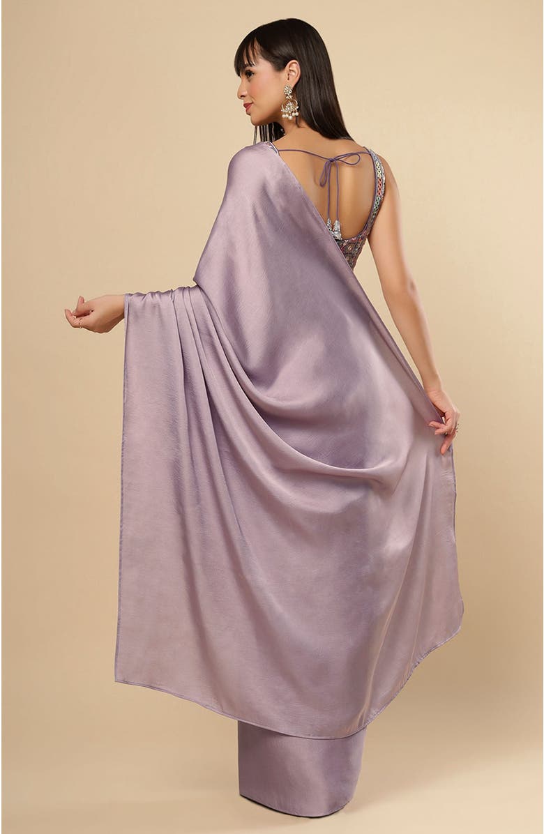 One Minute Saree<sup>®</sup> Neri Violet Grey Crepe Satin Ready To Wear Saree, Alternate, color, 
