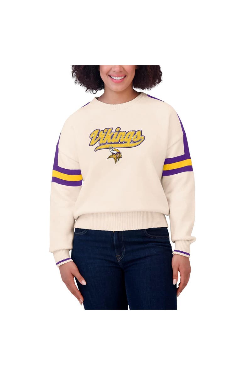 WEAR by Erin Andrews Women's WEAR by Erin Andrews  Cream Minnesota Vikings Stripe Pullover Sweater, Alternate, color, 