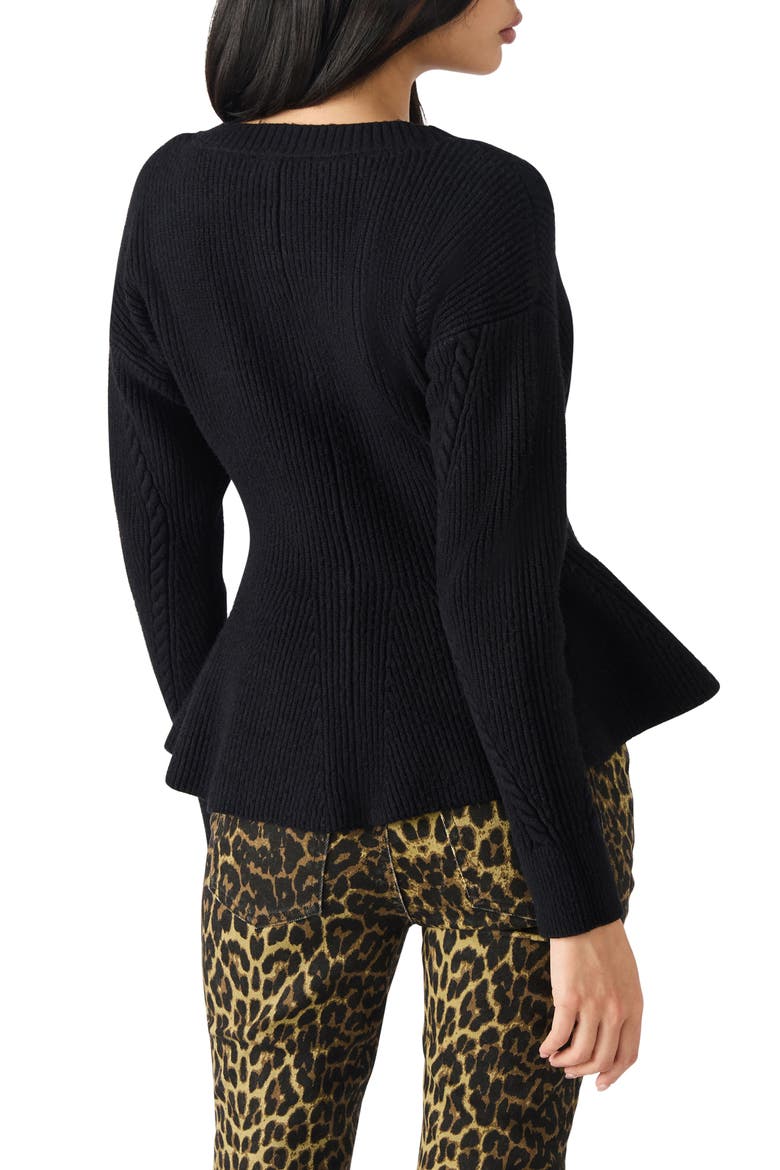 Courtney Rib Peplum Cardigan, Alternate, color, BLACK