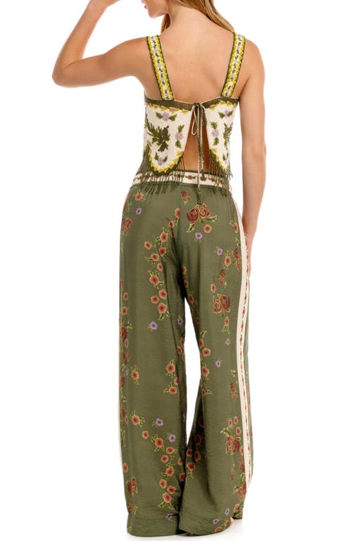 Agua Bendita Aida Aura Embellished Beaded Fringe Cover-up Top In Green