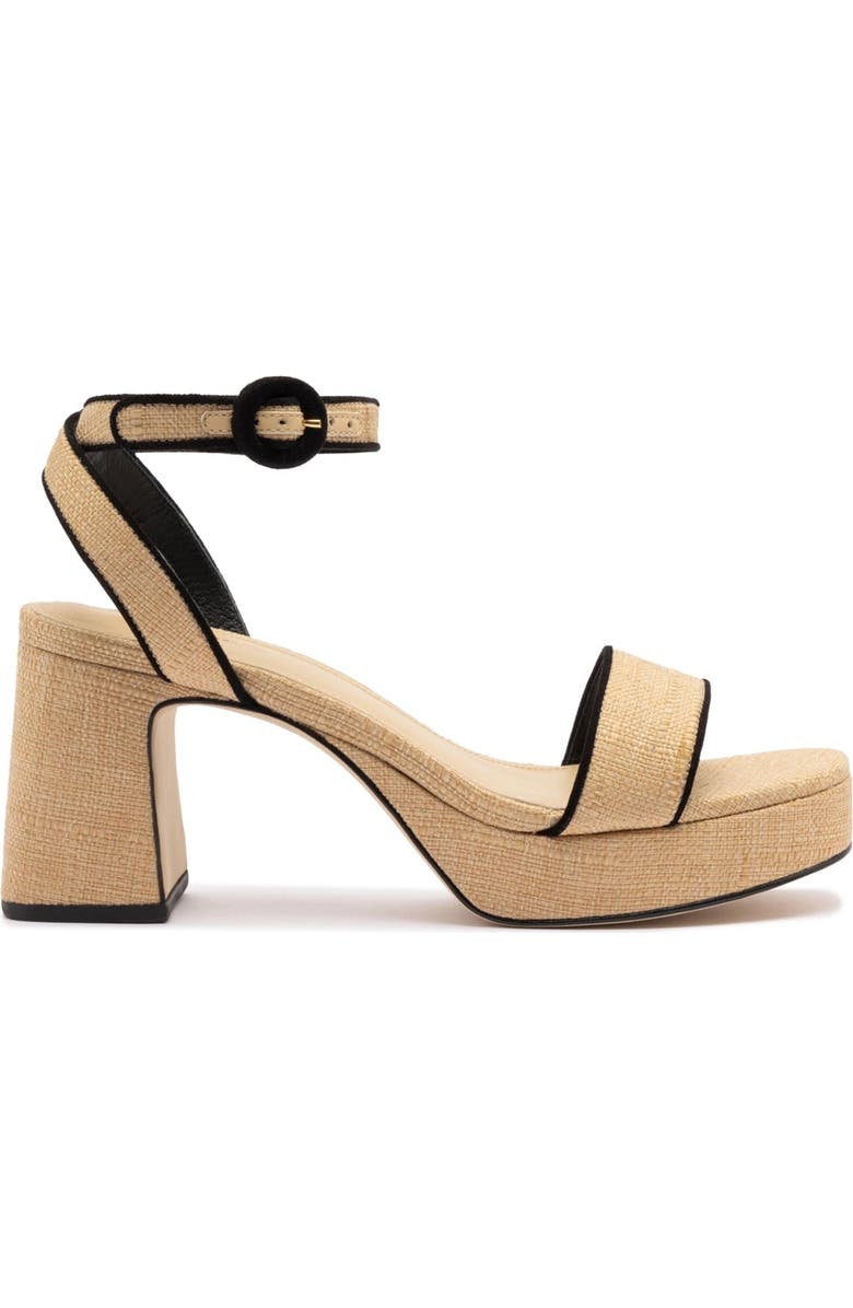 Larroudé Dolly Low Sandal In Beige Raffia and Black Trimming, Main, color, Beige