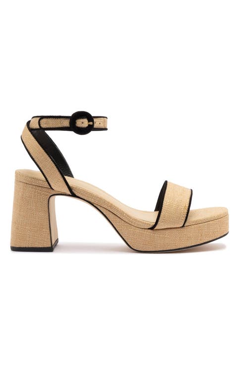 Dolly Low Sandal In Beige Raffia and Black Trimming