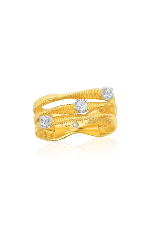 Golden Helix Coil Three-Row Twisted Ring