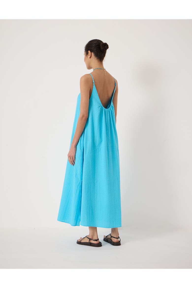 Strappy Seersucker Maxi Beach Dress, Alternate, color, Turquoise Blue