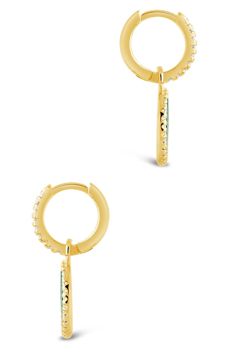 Sterling Forever 14K Yellow Gold Plated Malachite CZ Halo Drop Earrings, Alternate, color, 