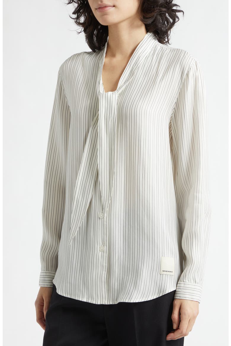 Stripe Tie Neck Button-Up Shirt, Alternate, color, SOLID WHITE
