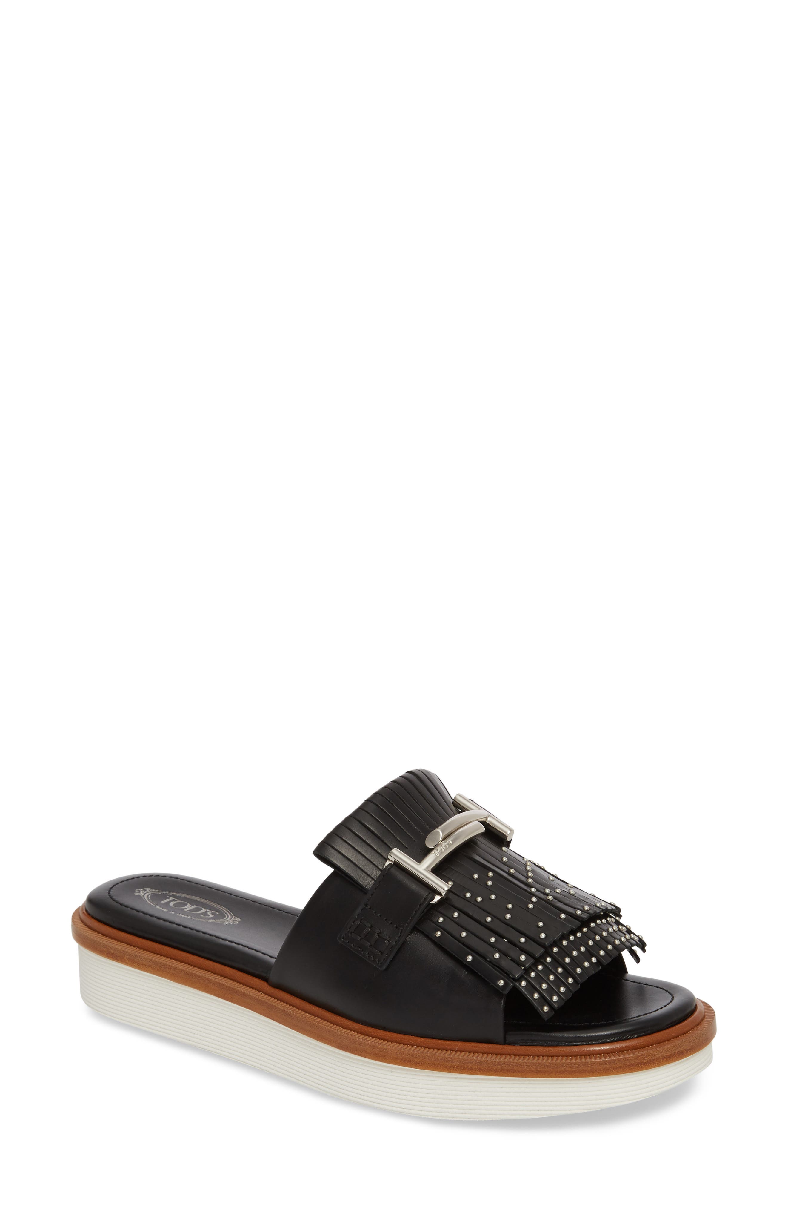 Tod's Studded Fringe Slide Sandal, Main, color, 