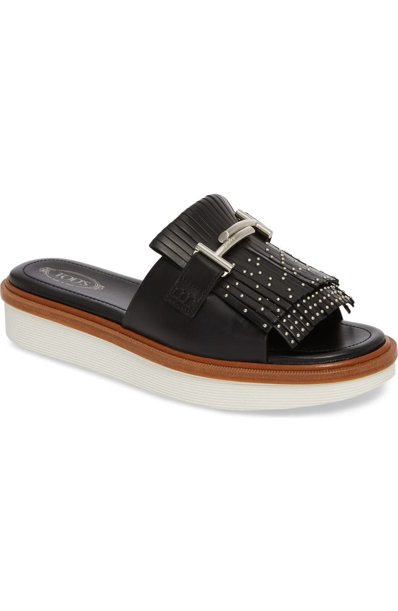 Tod's Studded Fringe Slide Sandal, Main, color,
