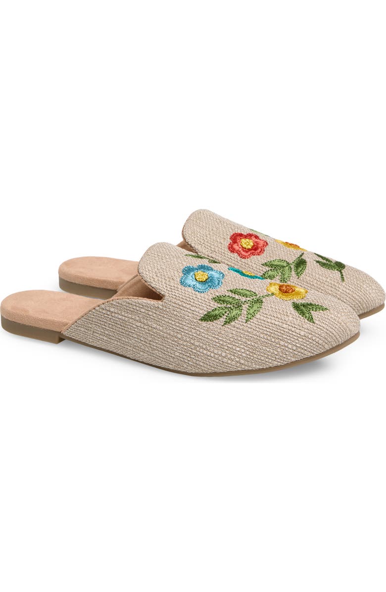 FUCHSIA Sunny Meadows Floral Embroidered Mule, Main, color, Light Beige