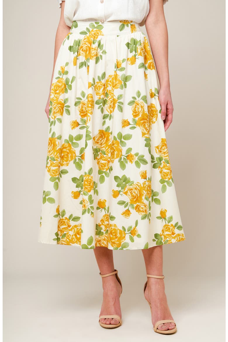 Floral Midi Skirt, Main, color, CREAM