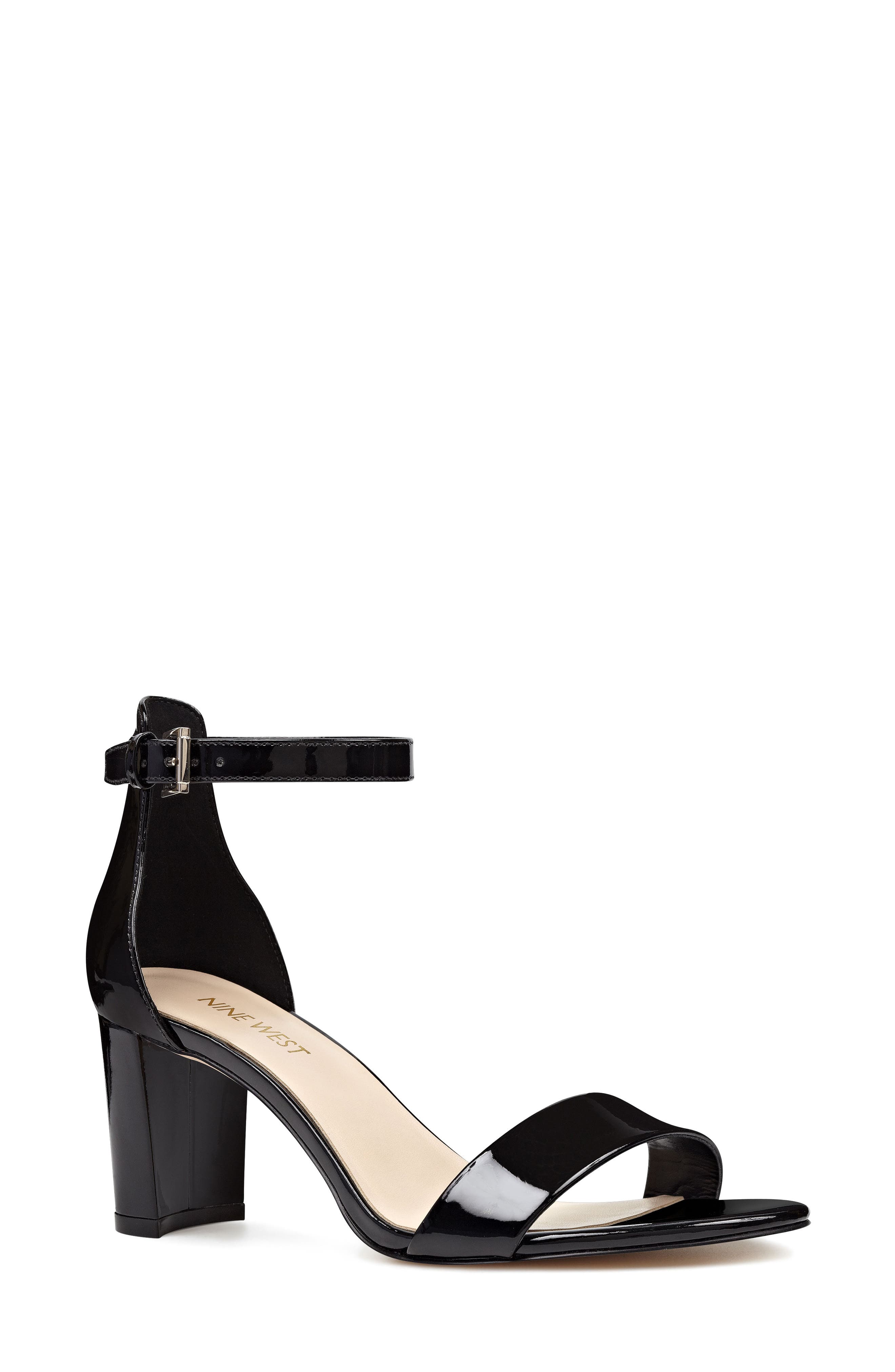 Nine West Pruce Ankle Strap Sandal, Alternate, color, Black Patent