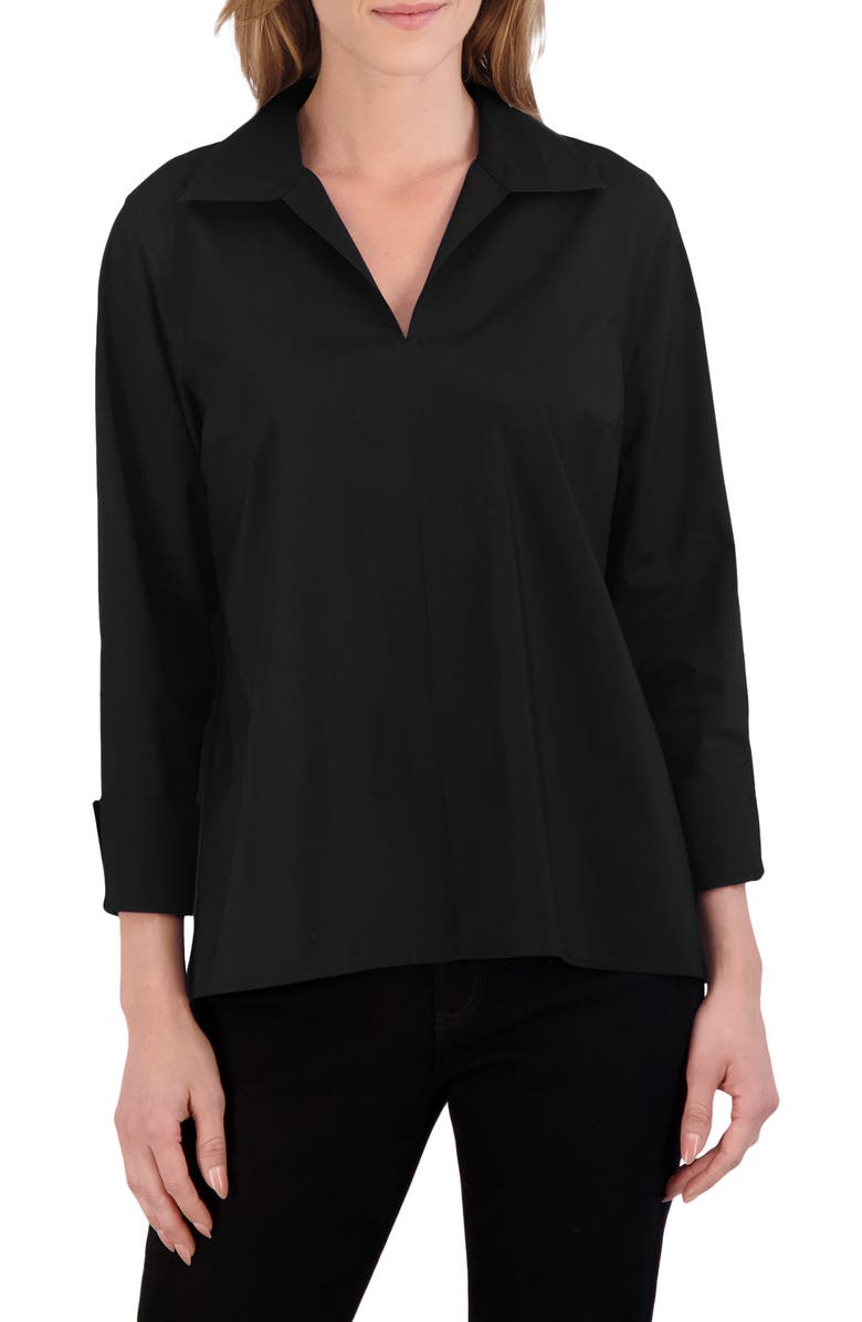 Foxcroft Agnes Split Cuff Popover Blouse, Main, color, Black