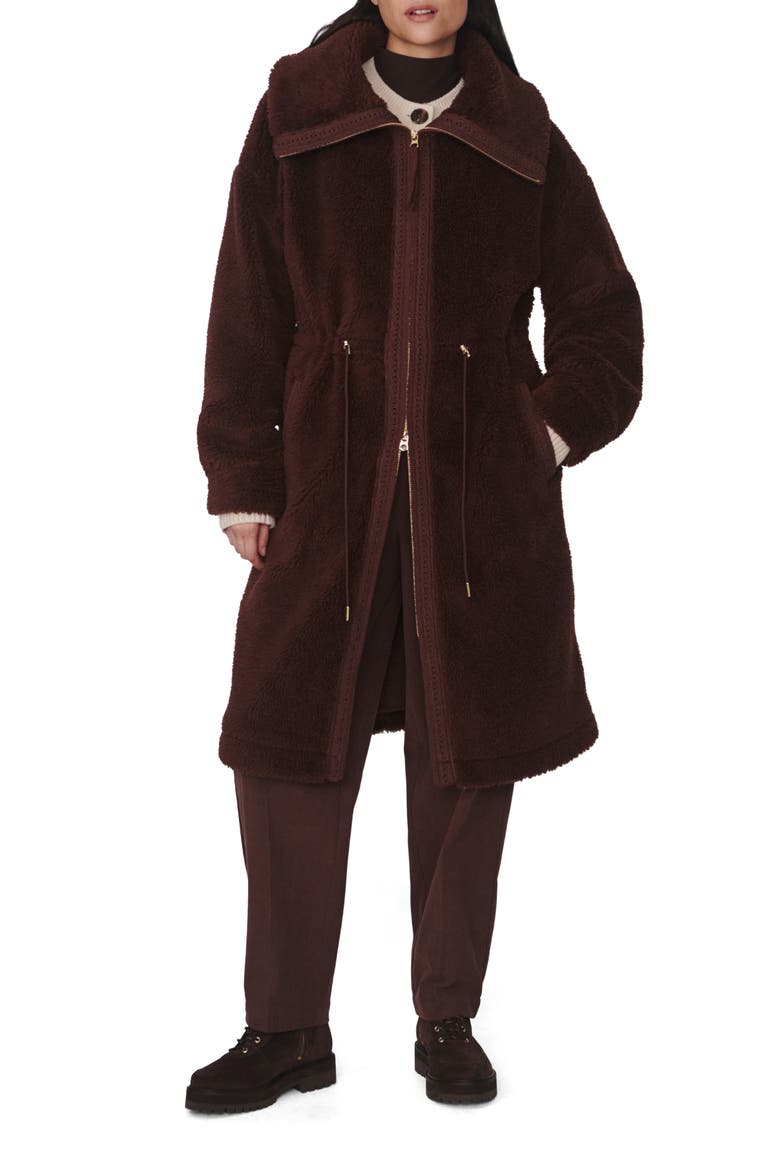 Bennet Long Faux Shearling Coat, Main, color, DARK CHESTNUT