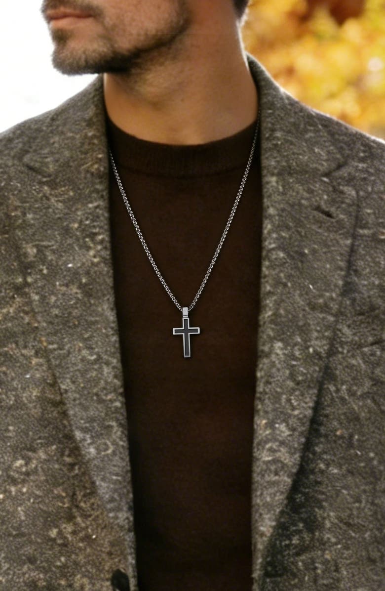 EDFORCE Men's Inlay Cross Pendant Necklace, Alternate, color, Silver