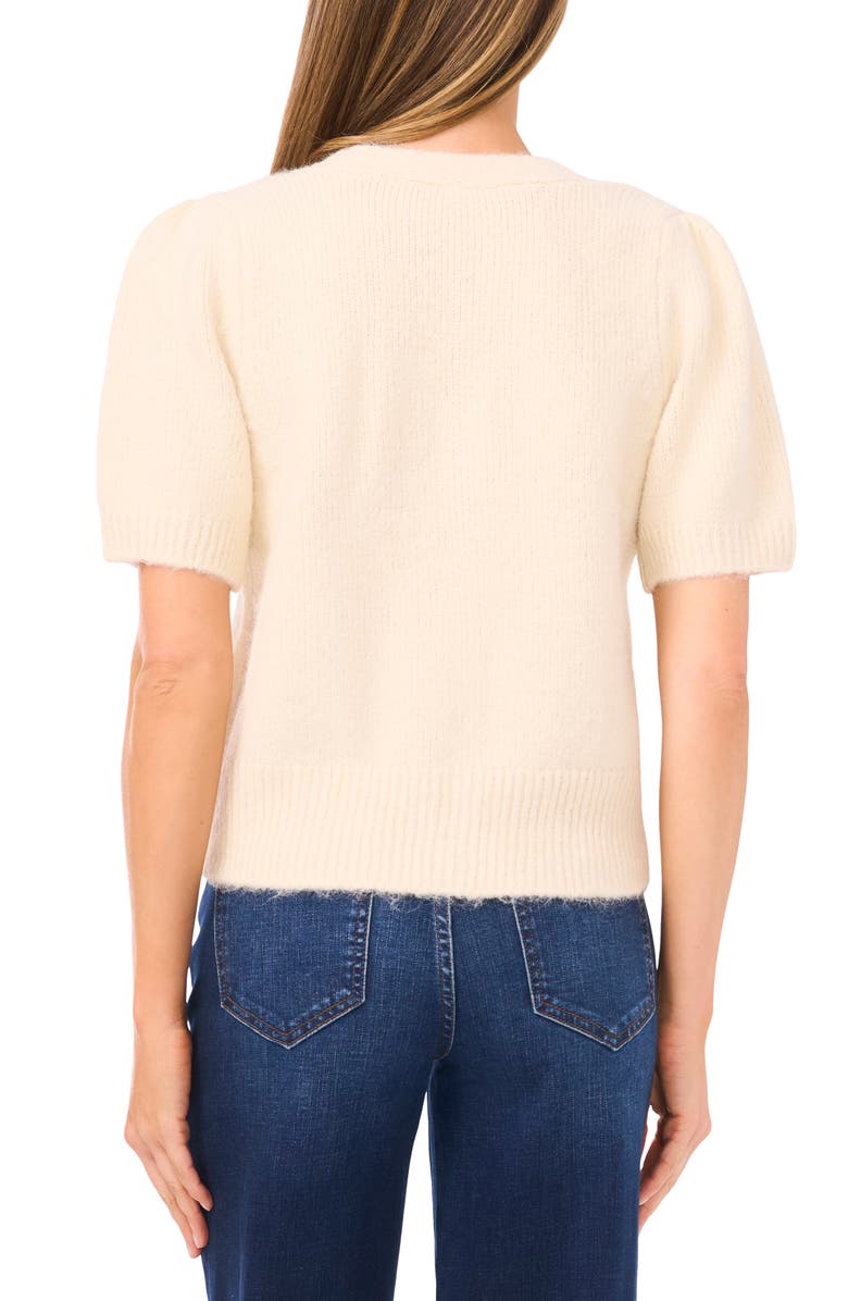 CeCe Hairy Puff Sleeve Cardigan, Alternate, color, Marshmallow Cream