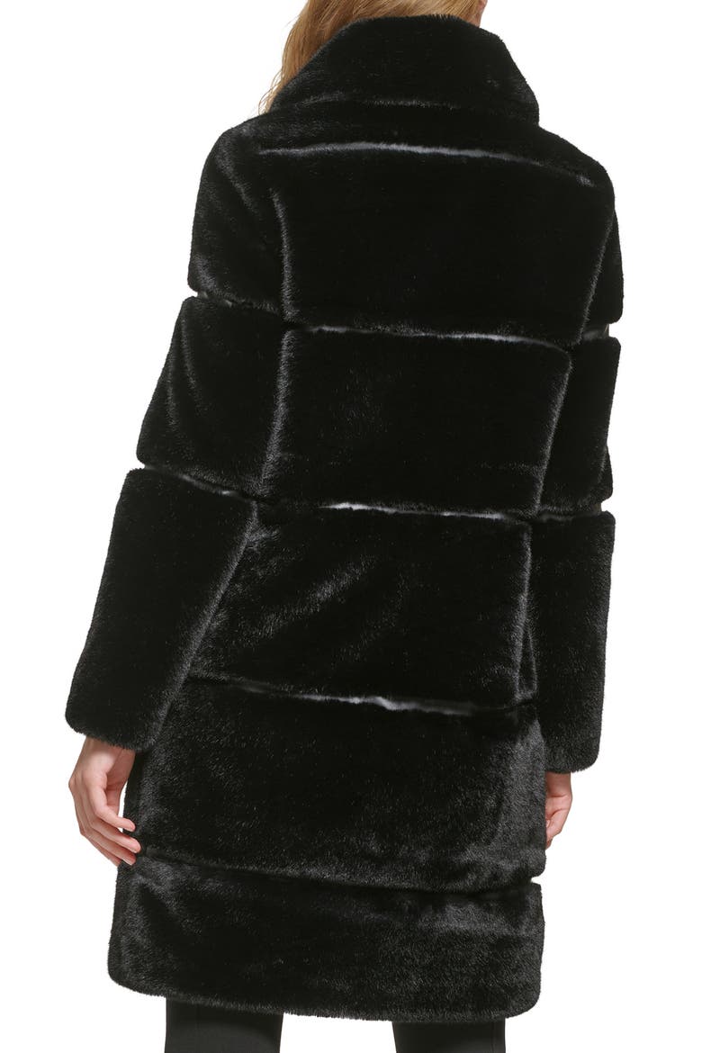 Quilted Longline Faux Fur Coat, Alternate, color, BLACK