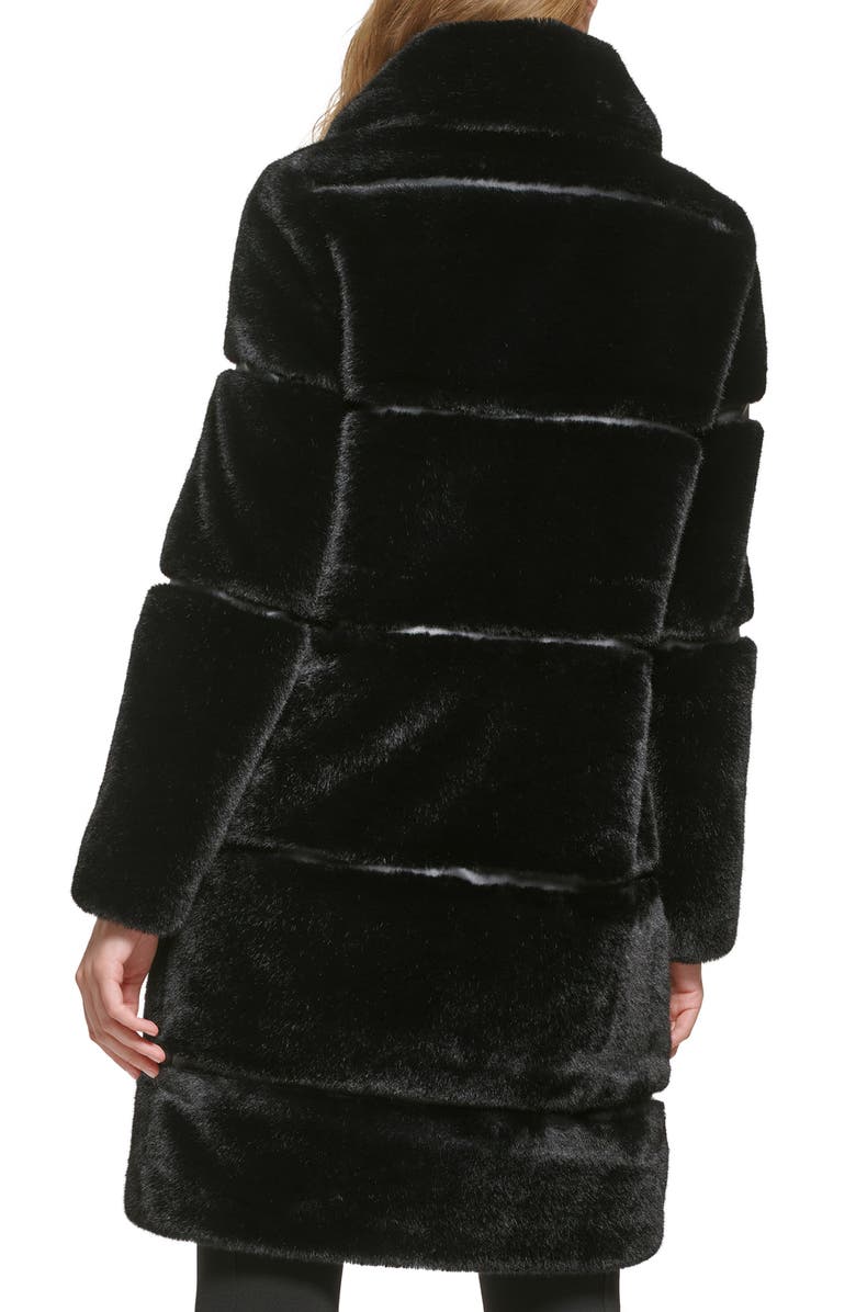 KARL LAGERFELD PARIS Quilted Longline Faux Fur Coat, Alternate, color, Black