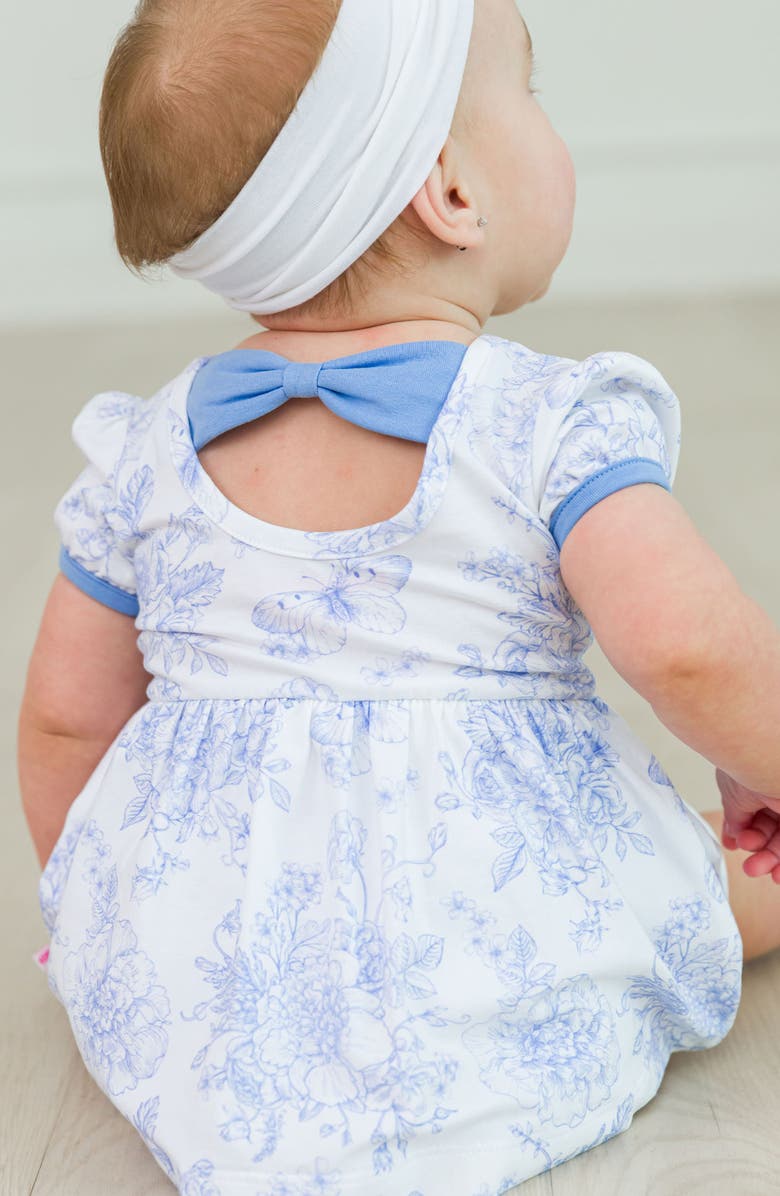 RuffleButts Butterfly Garden Toile Twirl Romper & Head Wrap Set, Alternate, color, 