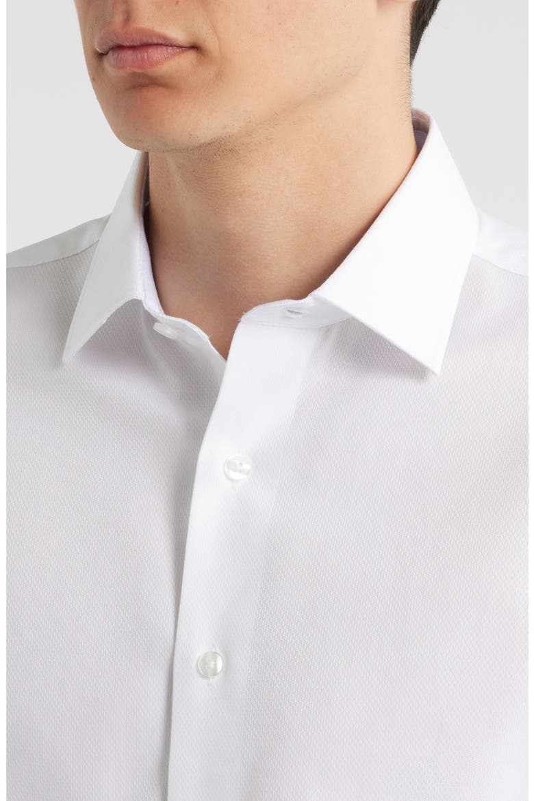 Trim Fit Diamond Textured White Cotton Dress Shirt, Alternate, color, WHITE