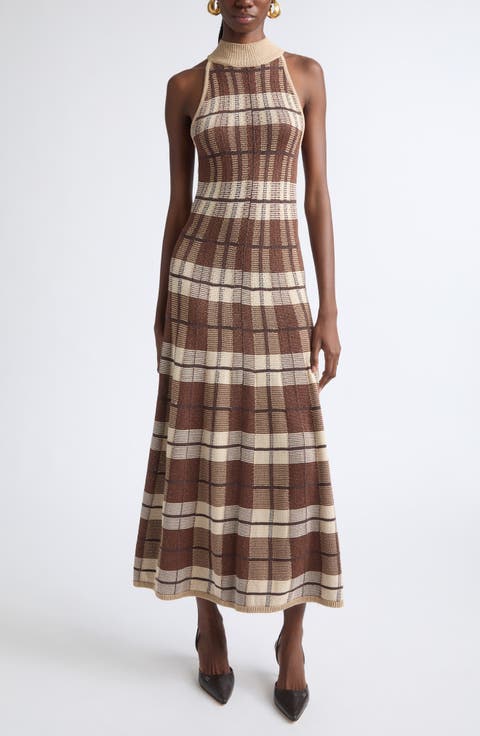 Louisa Metallic Plaid Knit Midi Dress