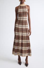 Ramy Brook Louisa Metallic Plaid Knit Midi Dress
