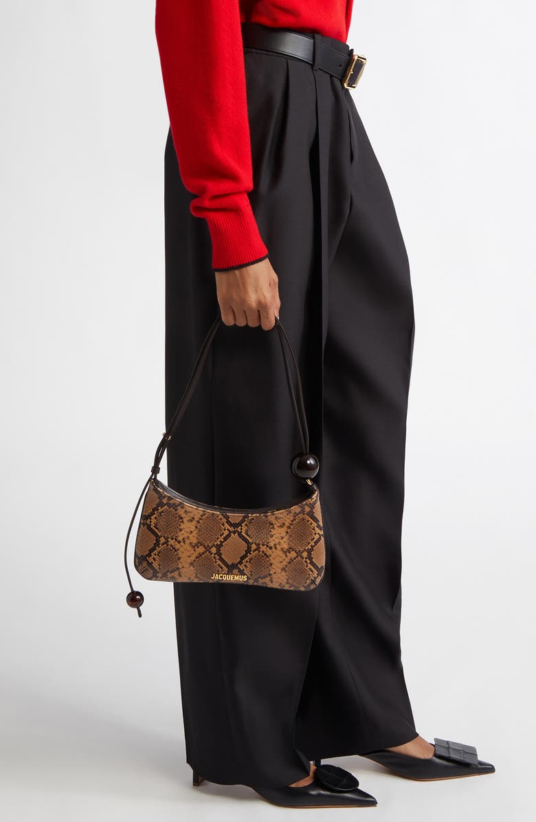 Jacquemus Le Bisou Perle Snakeskin Embossed Leather Shoulder Bag, Alternate, color,