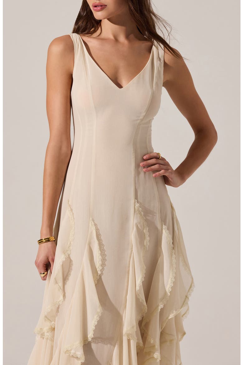 Philomene Ruffle Detail Midi Dress, Alternate, color, CREAM