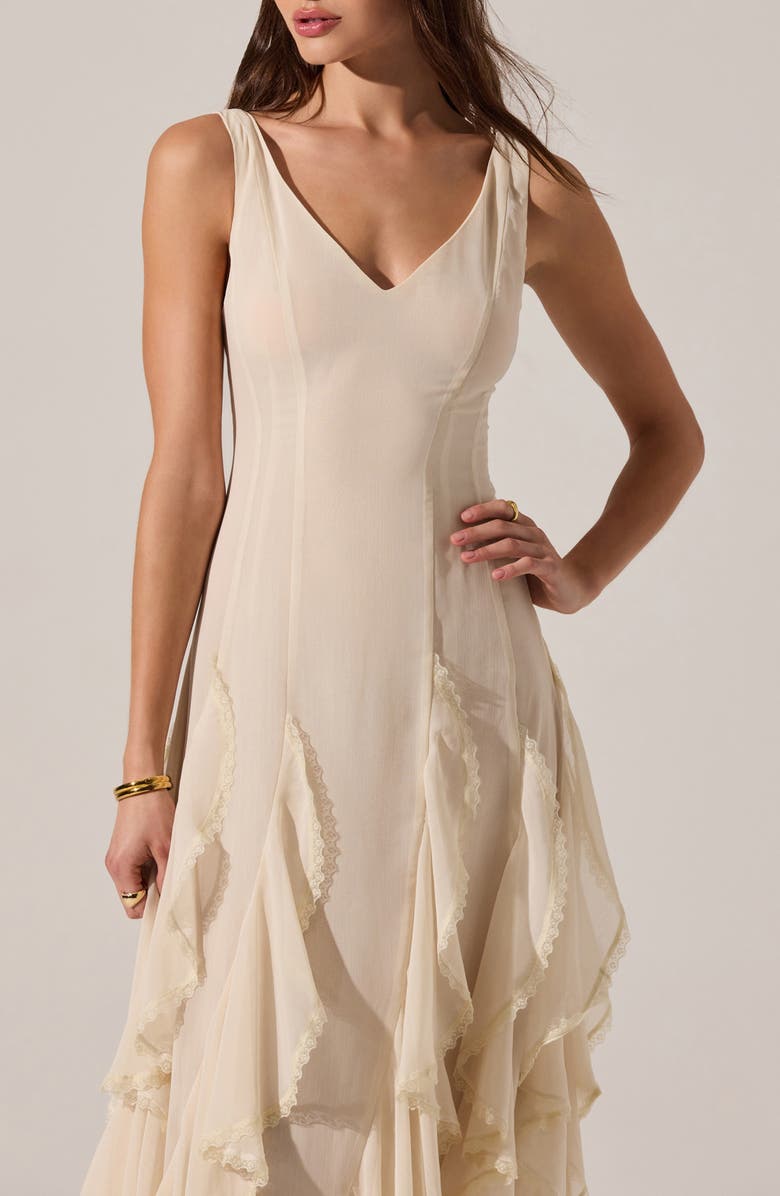 ASTR the Label Philomene Ruffle Detail Midi Dress, Alternate, color, Cream