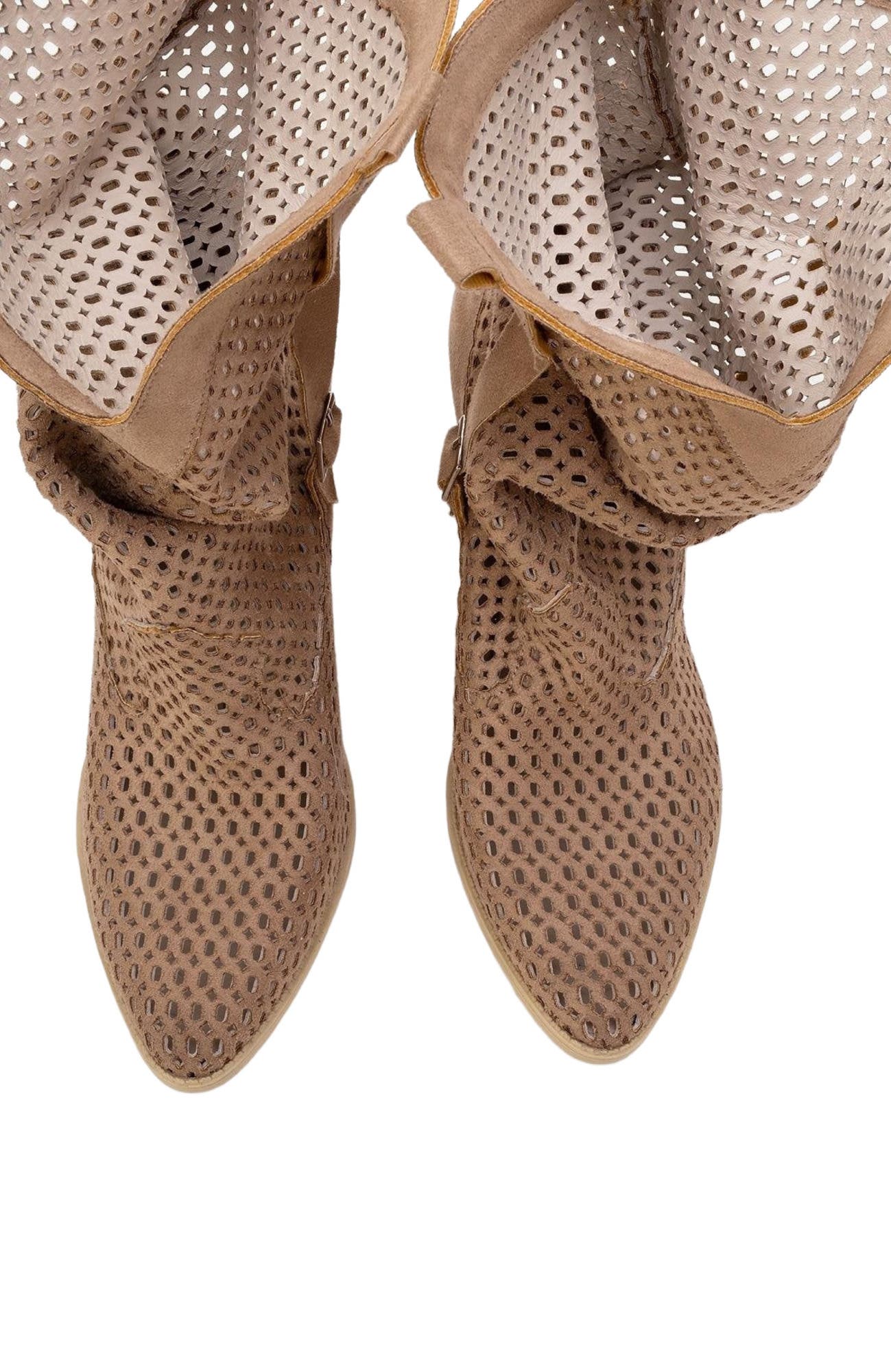 Larry Western Cut-Out Summer Boots, Alternate, color, Dark Beige Faux Leather