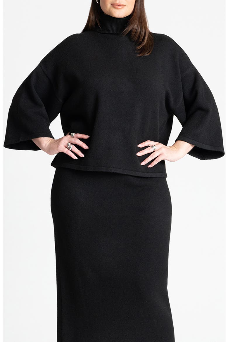 Boxy Three Quarter Sleeve Turtleneck, Main, color, BLACK ONYX