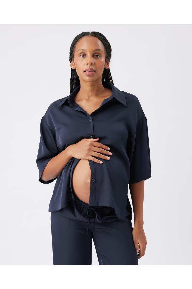 Tamara Satin Shirt, Alternate, color, Midnight