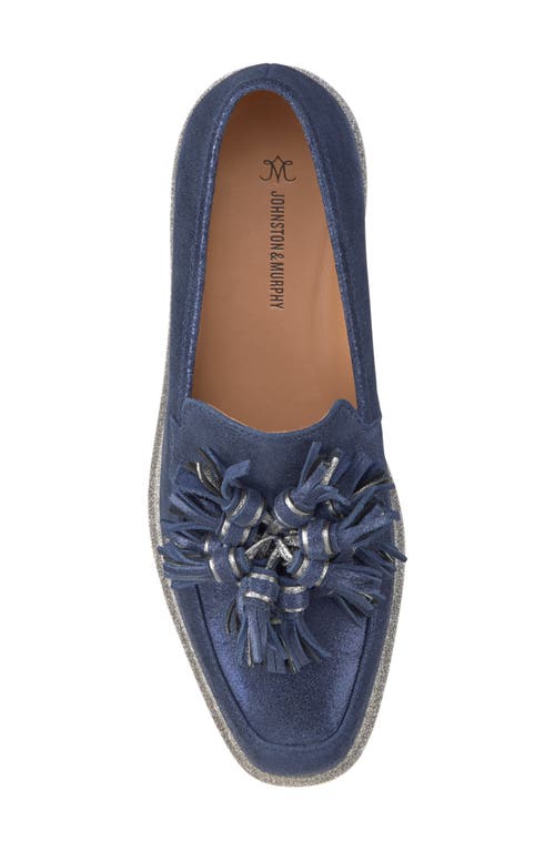 Johnston & Murphy Gracelyn Platform Tassel Loafer In Navy Metallic Sheepskin