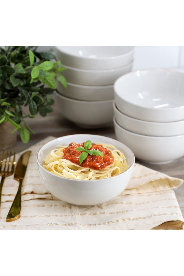 Ogalla 8 Piece Fine Ceramic 6 Inch 22 Ounce Cereal Bowl Set, Alternate, color, White