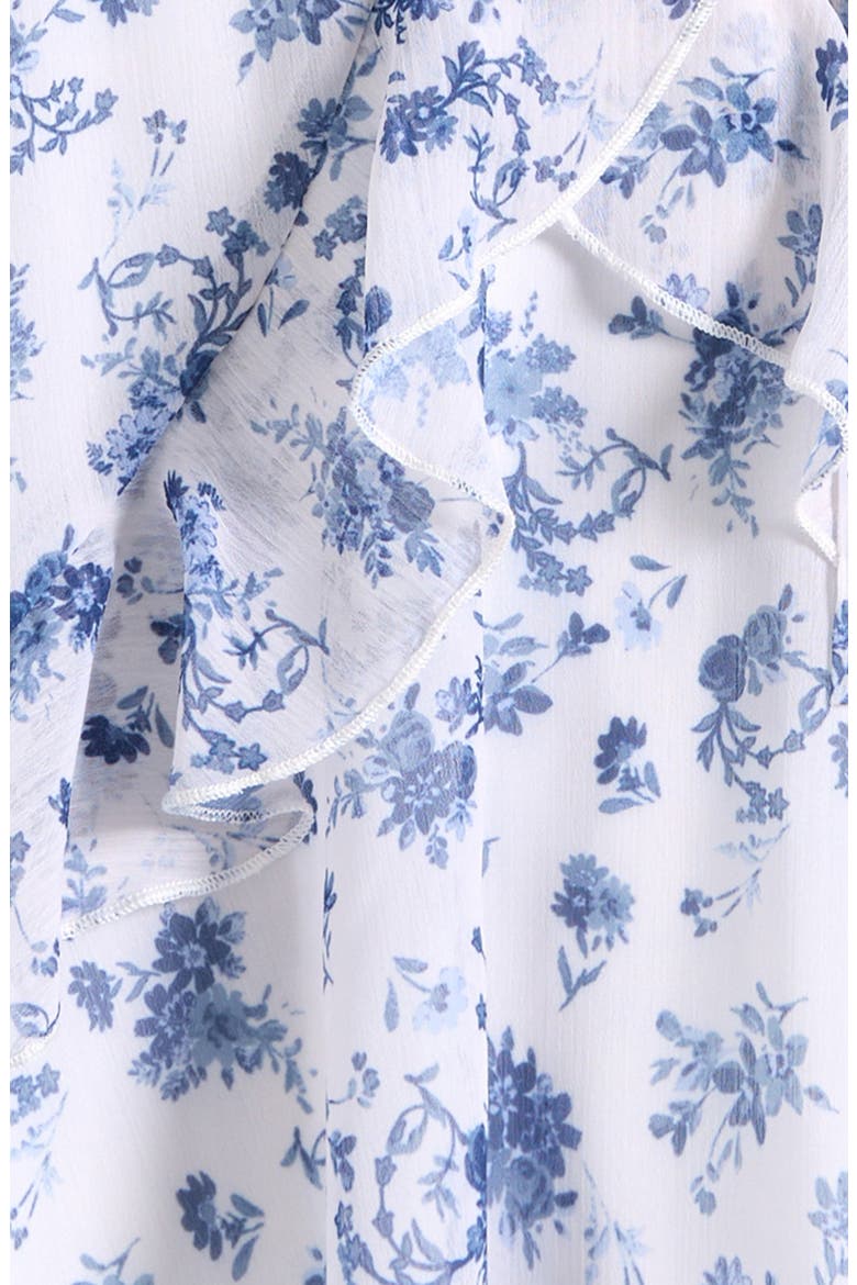 Kids' Flutter Sleeve Faux Wrap Party Dress, Alternate, color, IVORY/BLUE