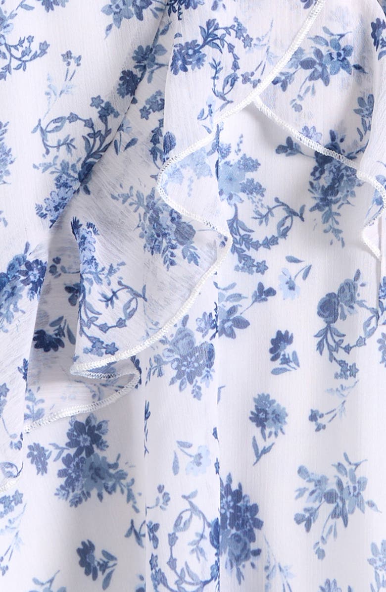 Zunie Kids' Flutter Sleeve Faux Wrap Party Dress, Alternate, color, Ivory/Blue