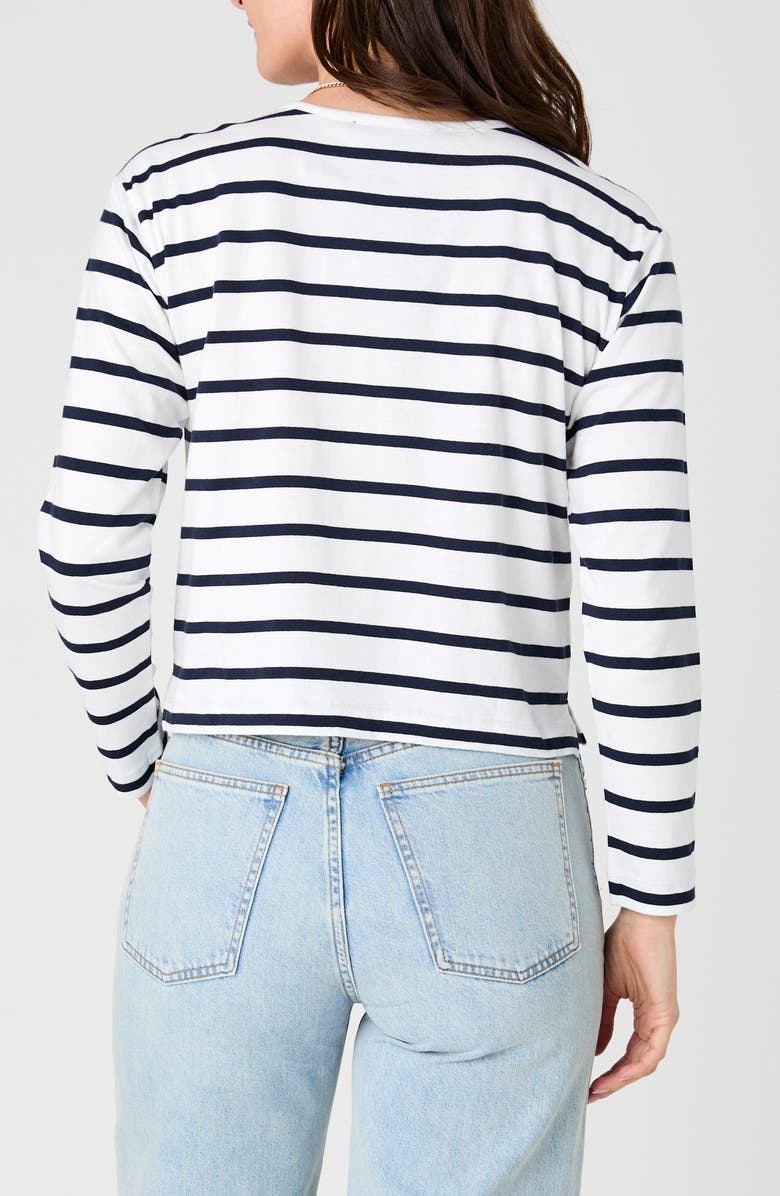 French Connection Rallie Stripe Long Sleeve Cotton Top, Alternate, color, Summer White/ Marine