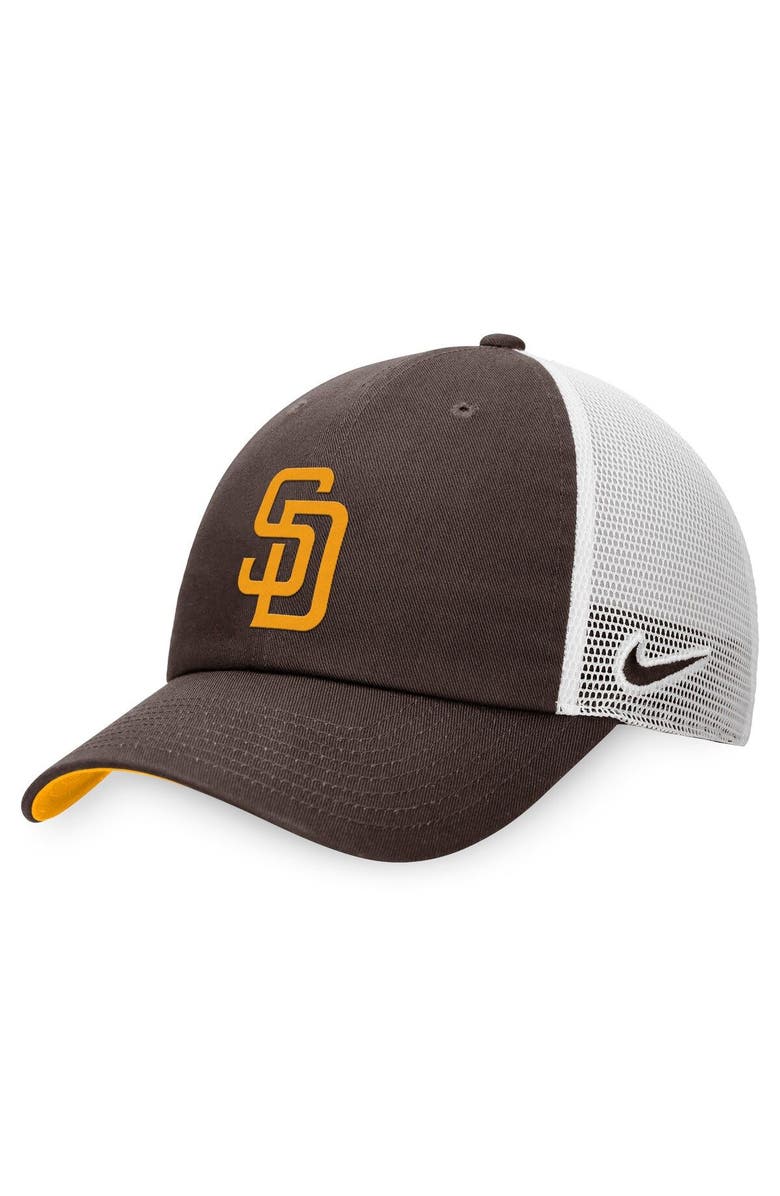 Nike Men's Nike Brown/White San Diego Padres Heritage86 Lightweight Unstructured Adjustable Trucker Hat, Main, color, 