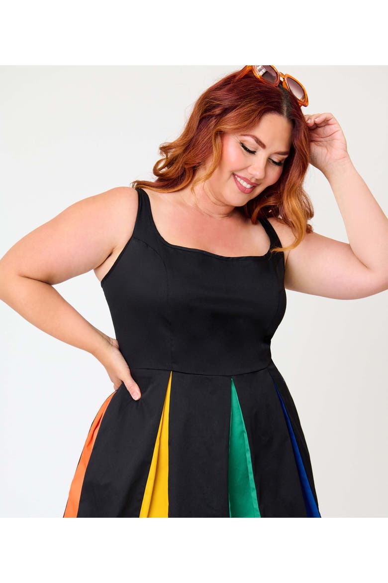 Plus Size Pleated Skirted Romper, Alternate, color, Black w/ Colored Skirt