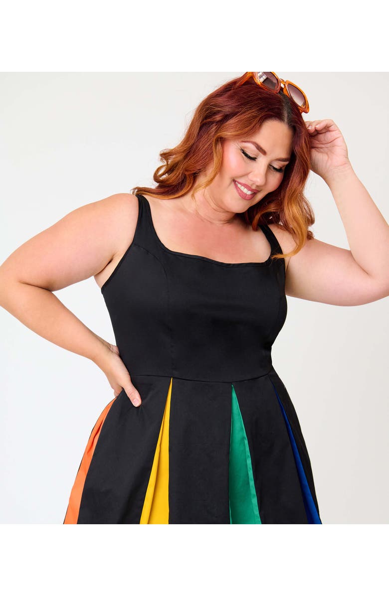 Smak Parlour Plus Size Pleated Skirted Romper, Alternate, color, Black W/ Colored Skirt