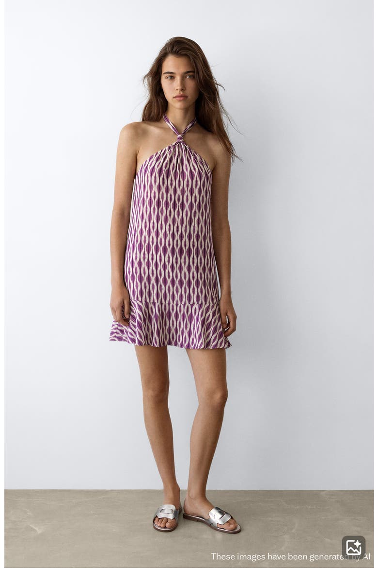 Printed Halter Minidress, Alternate, color, LILAC