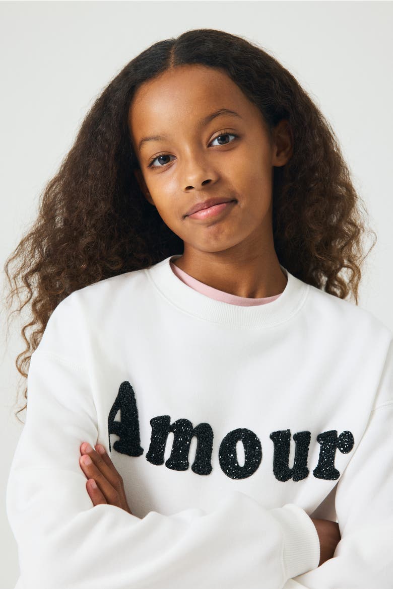 Motif-detail Sweatshirt, Alternate, color, White/Amour
