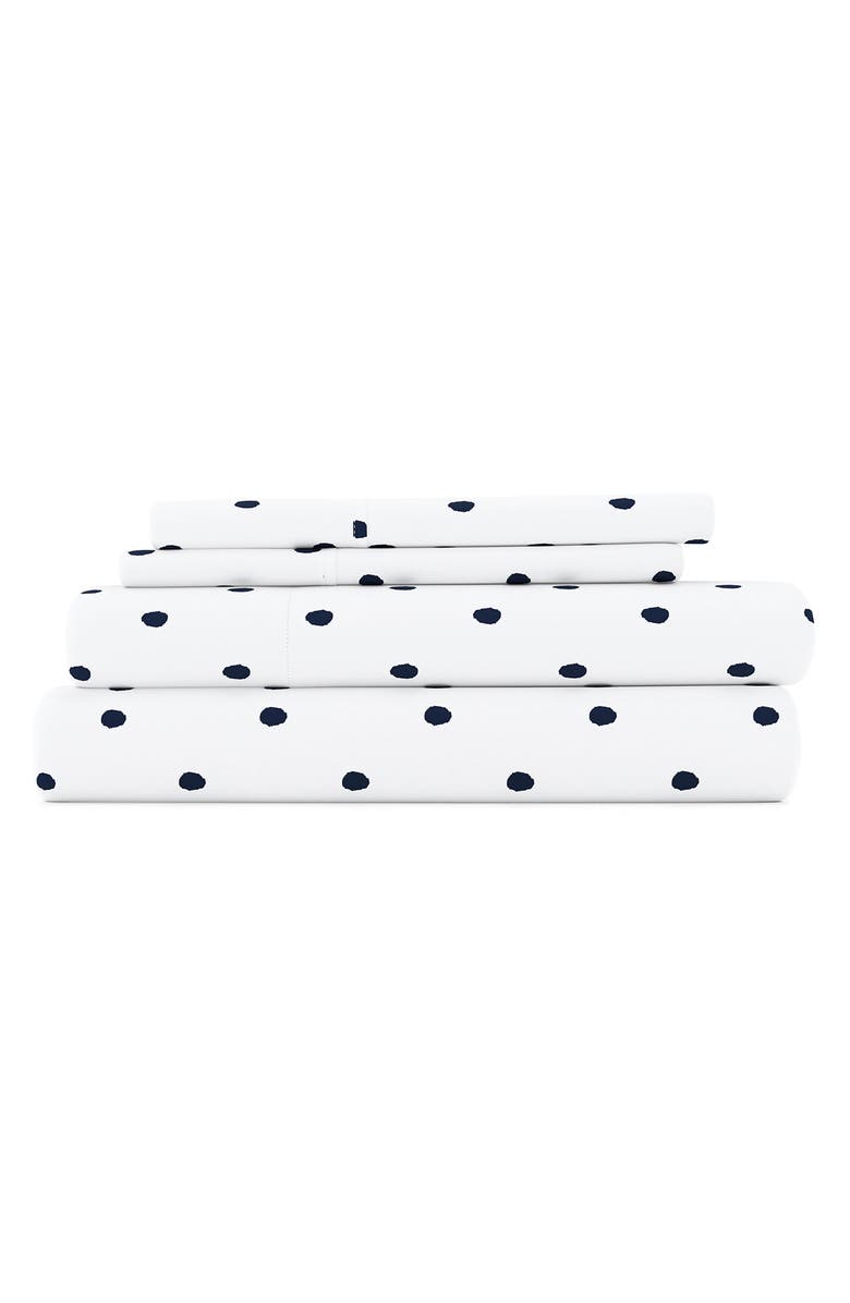 HOMESPUN HOME SPUN Premium Ultra Soft Dots Pattern 4-Piece Bed Sheets Set, Main, color, Navy