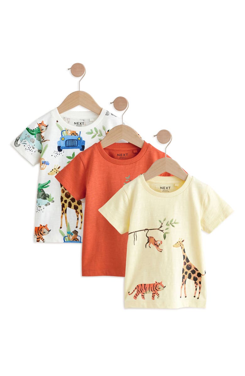NEXT Kids' Safari Assorted 3-Pack Cotton Graphic T-Shirts, Main, color,
